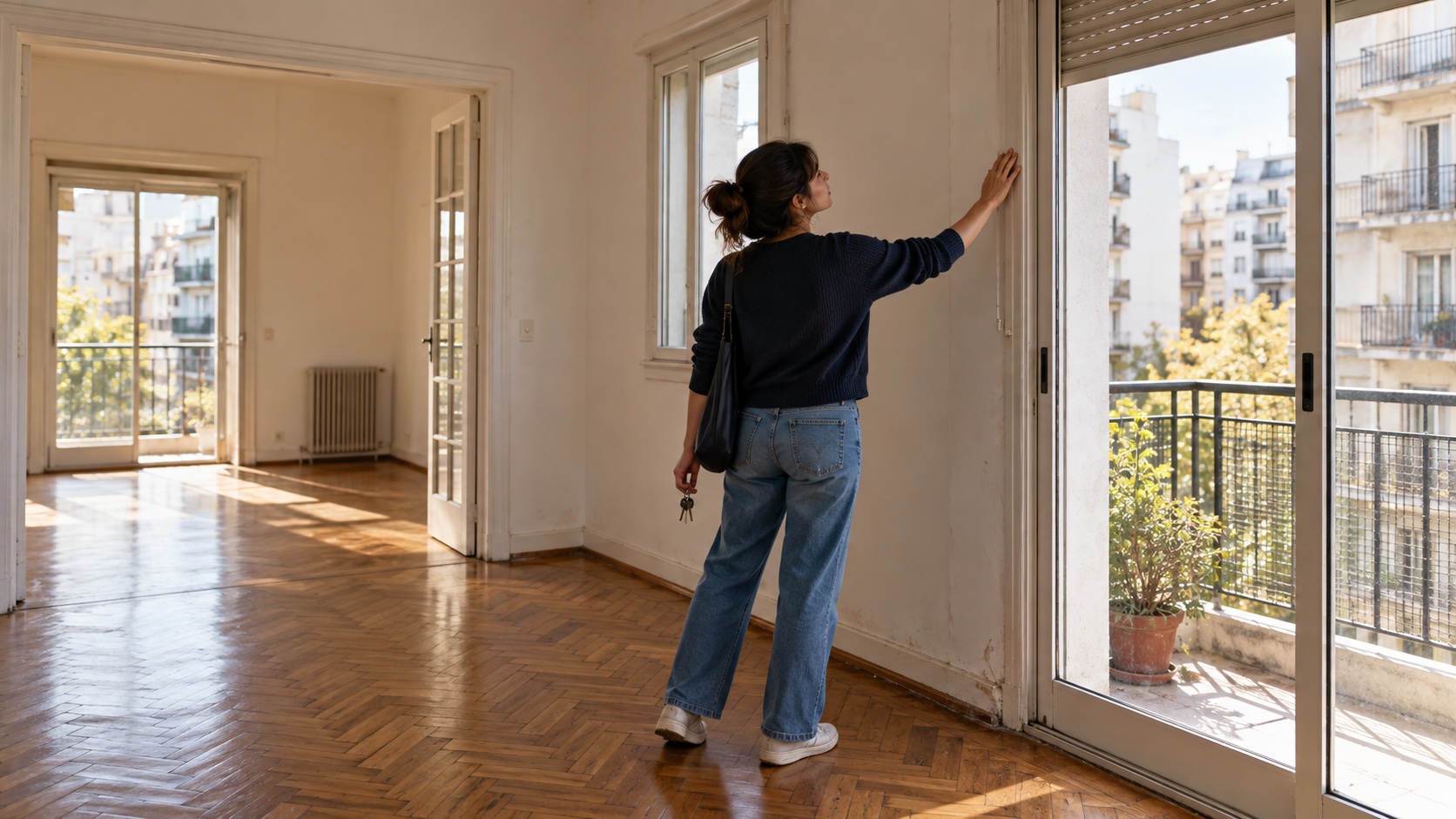 Persona inspeccionando un departamento antes de alquilarlo