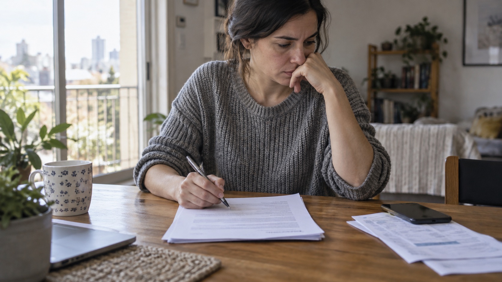 Trabajadora revisando una propuesta antes de firmarla